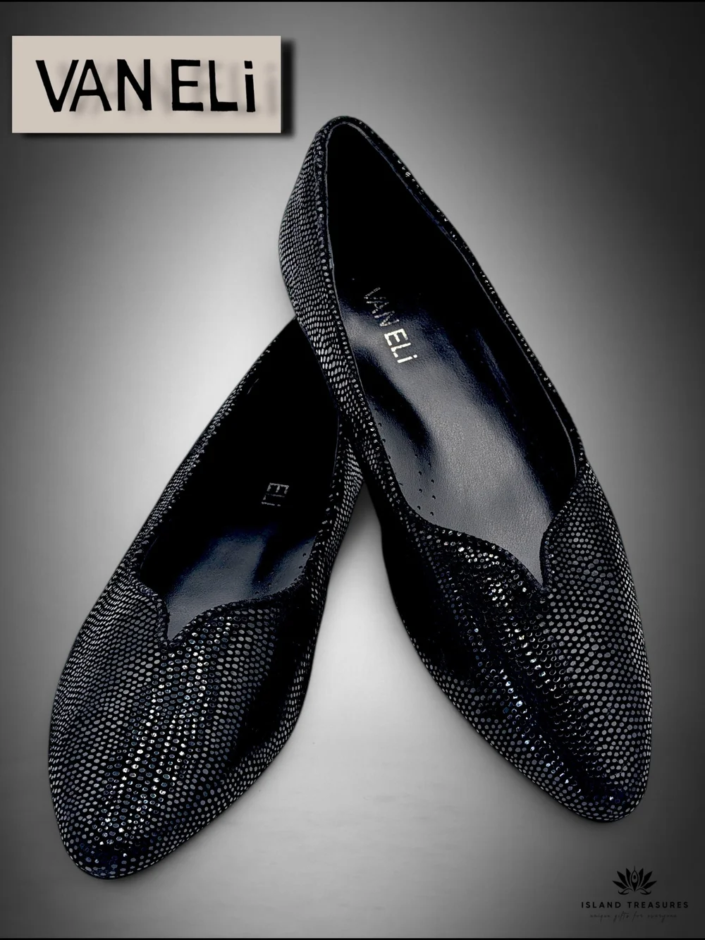 Vaneli Ganet Sz 9M Black Print Embossed Snake Textured Leather Pointed Toe Flats